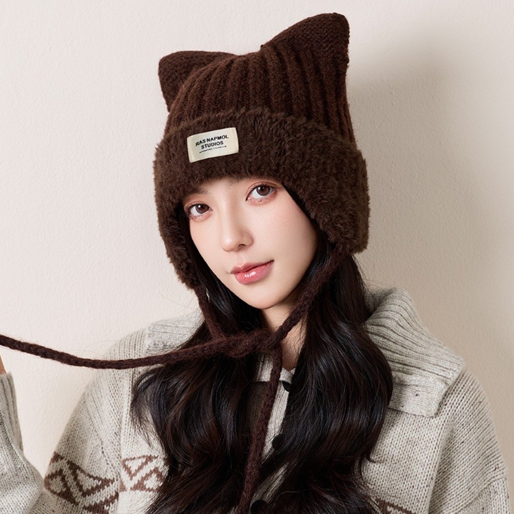Winter Trapper Hat - Topi Rajut Telinga Kucing Poliester Serbaguna,